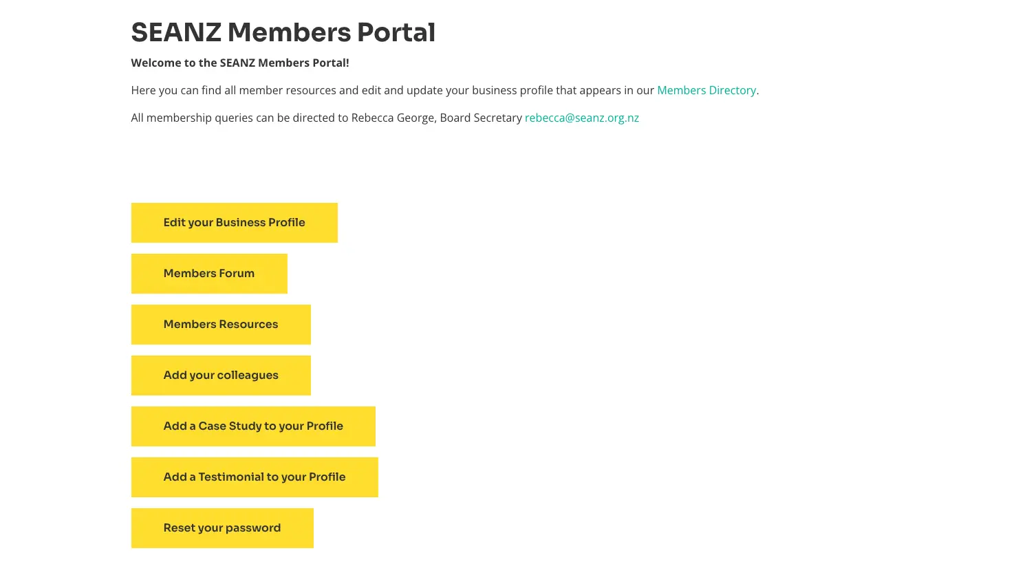 Page content of Member Portal - built with the subpage layout system