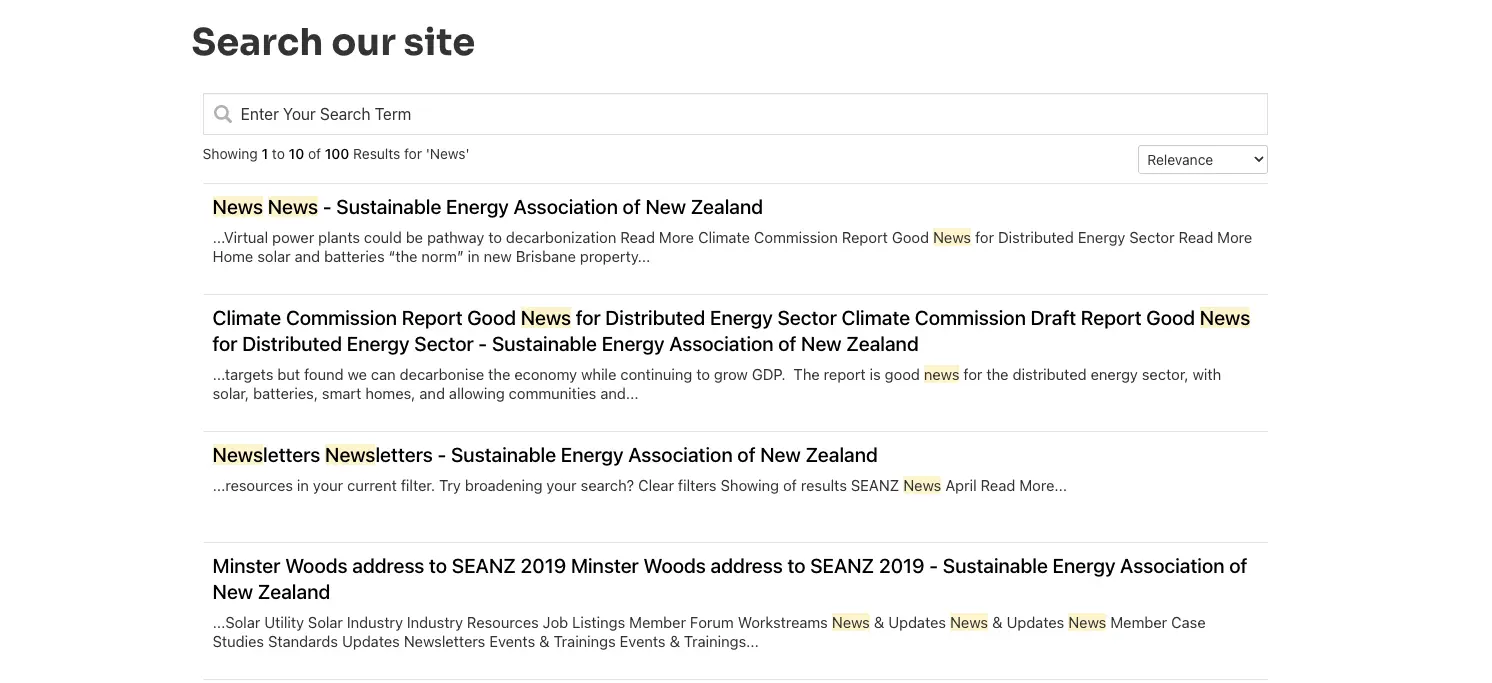Search results page