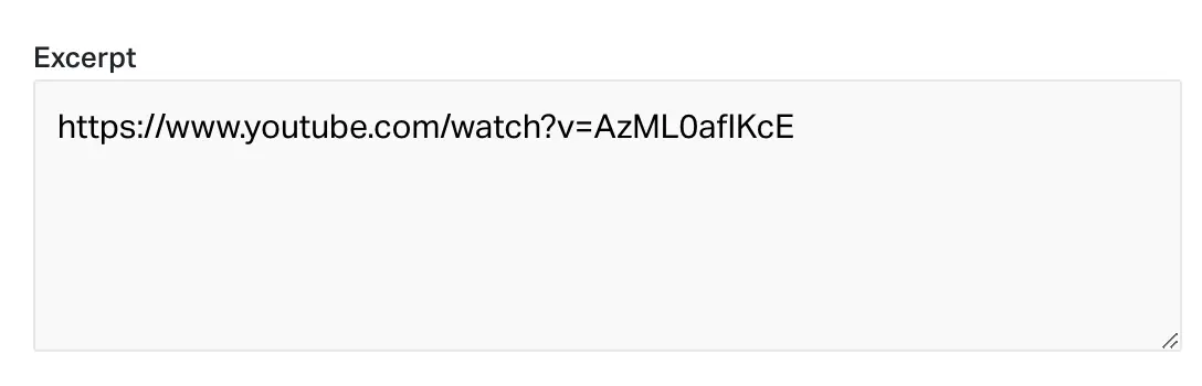 YouTube URL in excerpt field