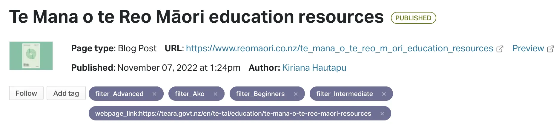 Example of webpage_link tag on a blog post.