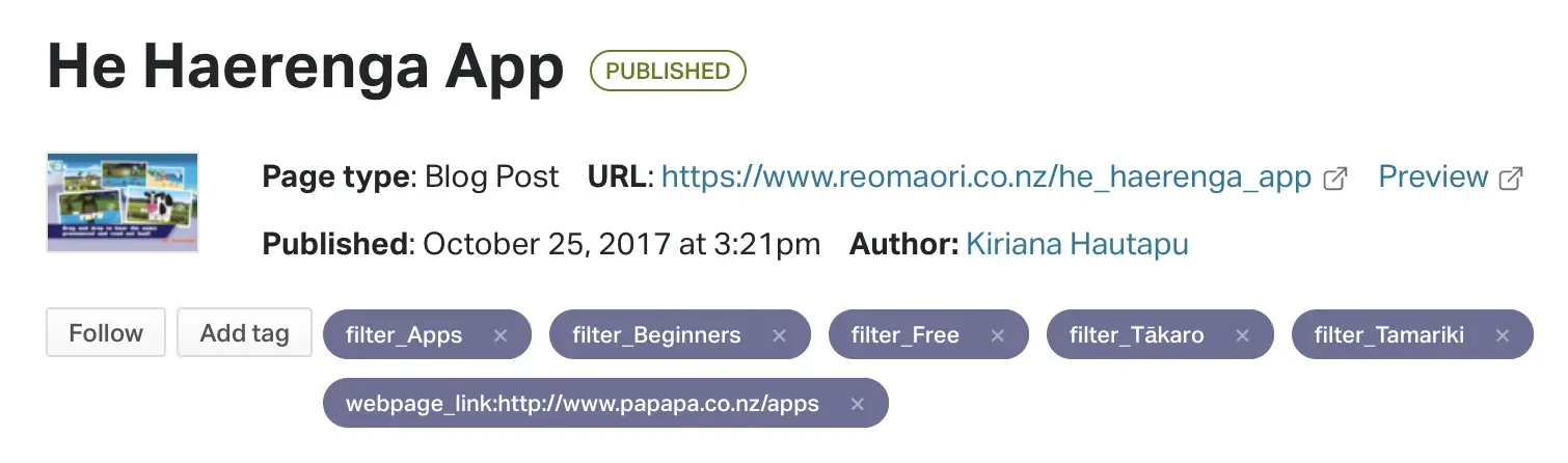 Example of tags applied to a resource